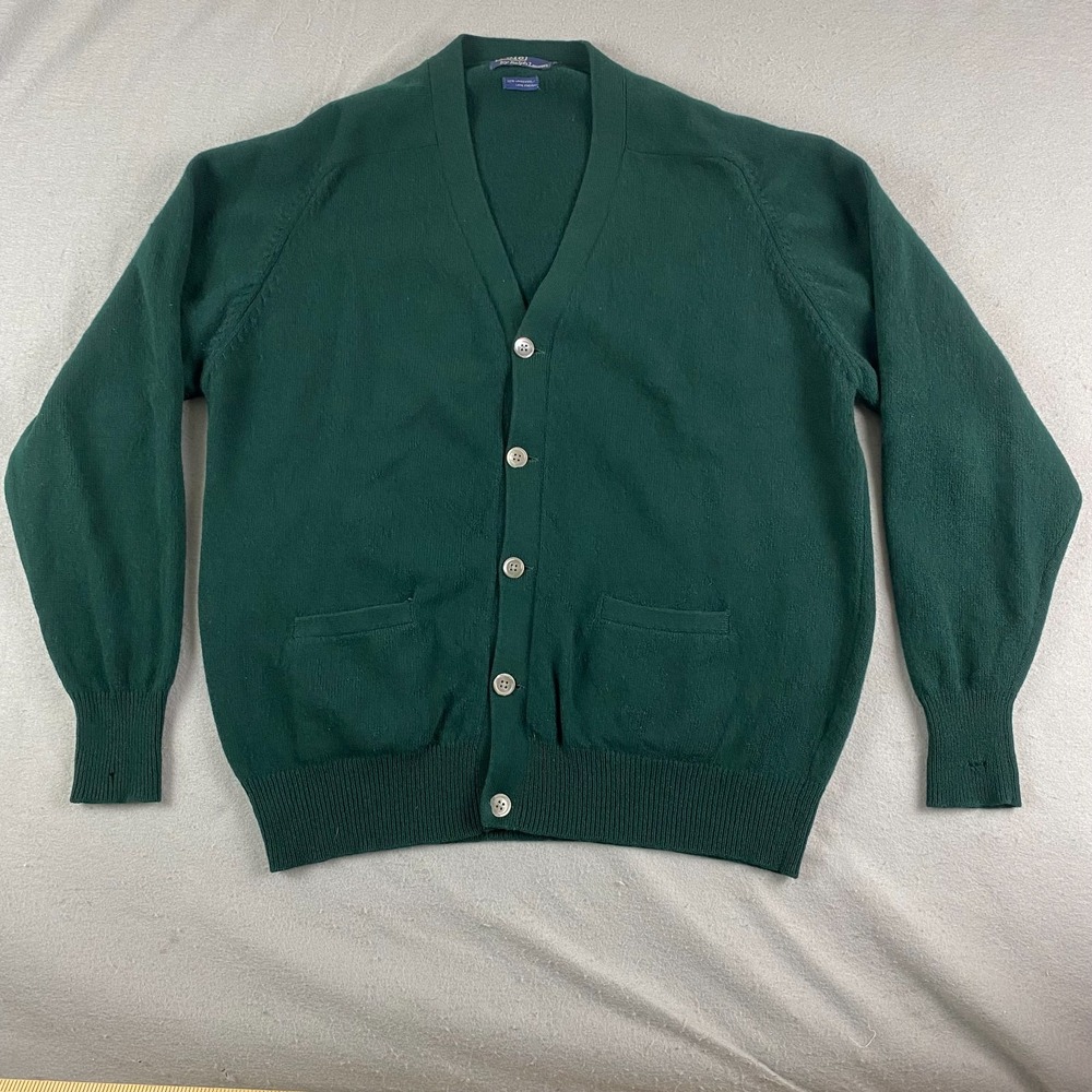 Vtg Polo Ralph Lauren Mens Cardigan Sweater XL button 100% Lambswool V Neck